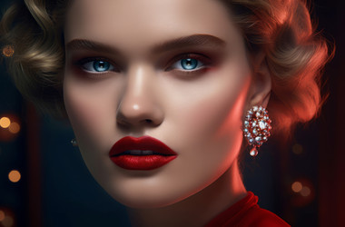 Woman red lips diamond person. Elegant glamor pretty vogue. Generate Ai - yliv