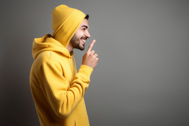 Portrait side view man yellow style. Male guy happy face. Generate Ai - yliv