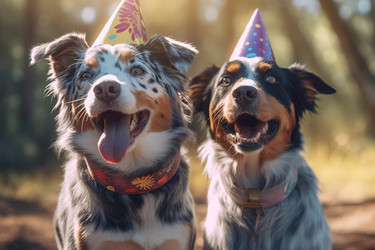 Two dogs wearing birthday bandanas. Generate ai - yliv