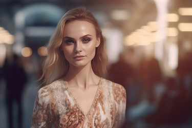 Female mode on fashion industry week. Elegant woman at designer fashion event. Generate ai - yliv