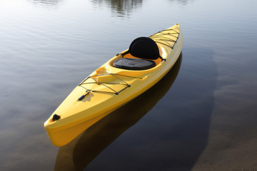 Kayak yellow pond summer river. Active boat paddle travel nature. Generate Ai - yliv