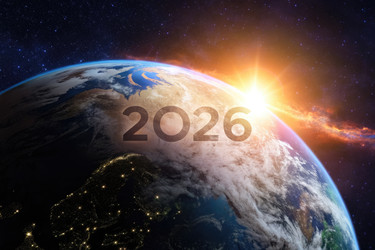 земля на рассвете с 2026 годом, выделяющимся на космической сцене - RomanZ
