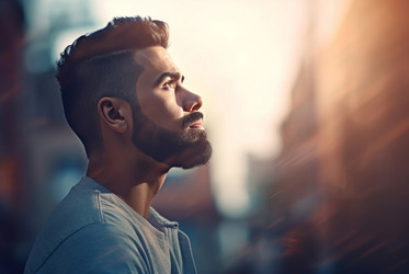 Man standing thinking ideas street photo. Generate Ai - yliv