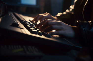 Hand typing keyboard. Office online work using network. Generate Ai - yliv