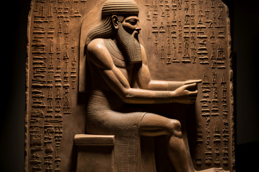 Sumerian archaic god sculpture. Architectural prehistoric antique temple artifact. Generate ai - yliv