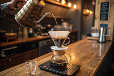 Pouring Rich Coffee Into a Glass at a Cozy Café in the Late Afternoon - RomanZ