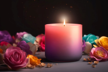 Mockup valentines day candle with colorful roses. Generate ai - yliv