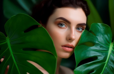 Woman green monstera leave care. Generate Ai - yliv