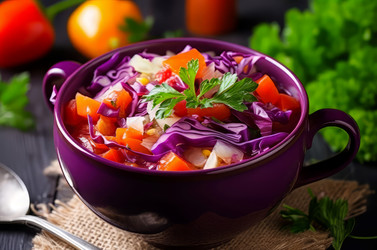 Cabbage soup borscht cuisine food. Traditional meal healthy platter. Generate Ai - yliv