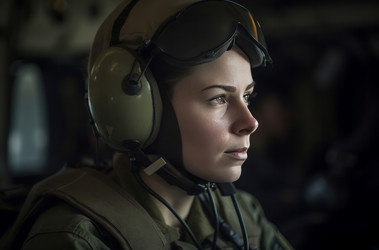 Female fighter pilot. Woman in military flying helmet and goggles. Generate ai - yliv