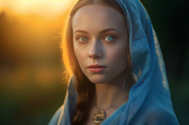 Beautiful Slavic woman. Attractive lady with blue eyes and headscarf. Generate ai - yliv