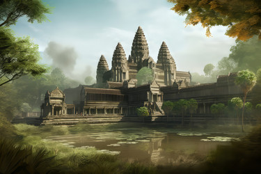 Angkor wat temple. Asia ruin monument architecture tourism. Generate Ai - yliv
