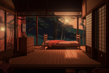 Japanese room in night time. Generate ai - yliv