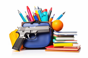 School stationery and gun isolated on white background. Generate Ai - yliv