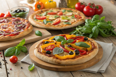 вкусная домашняя пицца из свежих ингредиентов на деревянном столе - RomanZ