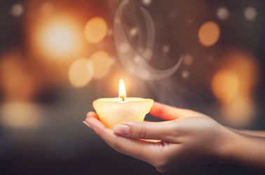 Hands holding candlelight. Generate AI - yliv