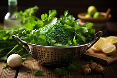 Colander with fresh parsley spices. Generate Ai - yliv