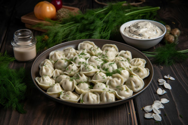 пельмени с мясной начинкой. вареное фаршированное тесто с мясом - блюдо ручной работы. генеративный контент - yliv