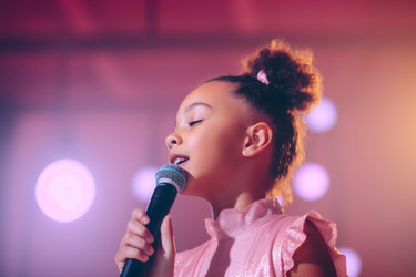 Young girl sings pink fashion. Generate Ai - yliv