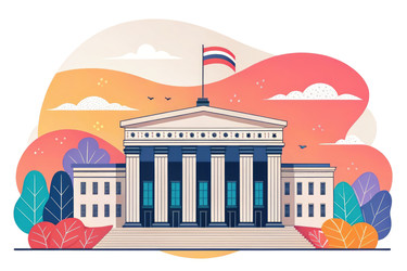 на подробной иллюстрации изображено величественное историческое здание с флагом на крыше - RomanZ