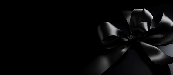Black gift knot banner. Present box with elegant dark shining bow. Generate ai - yliv