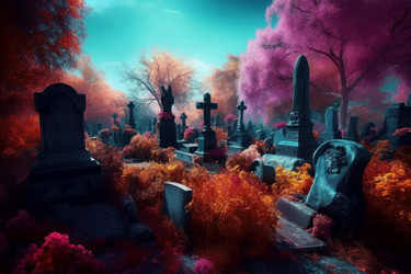 Colorful fantasy cemetery. Generate ai - yliv