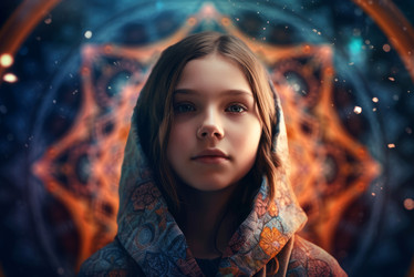 духовная, неземная юная девушка галактики. симпатичное лицо на портрете звезды. генеративный контент - yliv