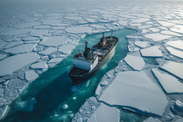 корабль, курсирующий среди морского льда. генеративный контент - yliv