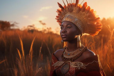 Regal queen glistening sunlight at field sunset. Metal spa hand beauty model. Generate Ai - yliv