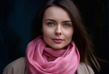 портрет женщины-брюнетки с розовым шарфом. генеративный контент - yliv
