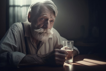 одинокий старик со стаканом воды. генеративный контент - yliv
