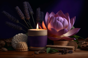 Lavender sandalwood decoration in darkness. Generate ai - yliv