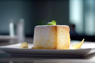 Freshly chiffon cake on ceramic plate. Generate Ai - yliv