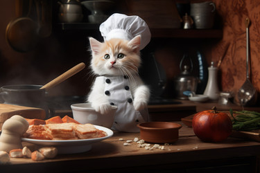 котенок-шеф-повар готовит на кухне. генеративный контент - yliv