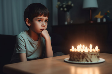 сад именинник. один парень сидит с праздничный торт. генеративный контент - yliv