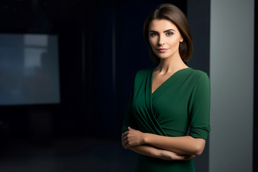 Tv host woman green dress. Generate Ai - yliv