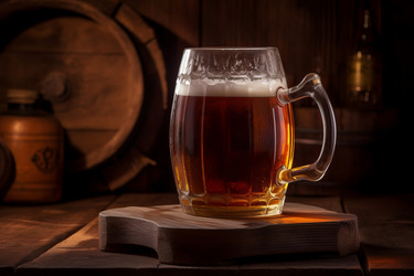 большая пивная кружка на деревянной доске. генеративный контент - yliv