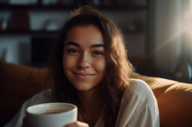 женщина пьет напиток. генеративный контент - yliv