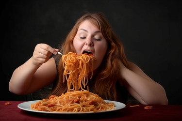 Eating without bounds woman. Generate AI - yliv