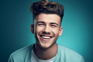 Handsome man fashionable haircut hairstyle. Expression style casual model young. Generate Ai - yliv