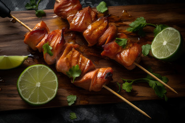 шашлык из запеченного лосося. рецепт приготовления мясного блюда на ужин. генеративный контент - yliv