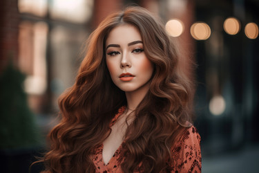 Girl hazel haired influencer. Beautiful sophisticated blogging young lady portrait. Generate ai - yliv