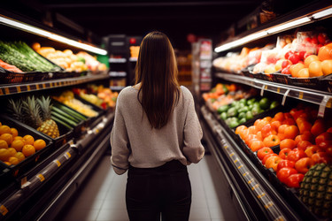 женщина освещает продуктовый рынок. женская служба поддержки клиентов, женская вариация. генеративный контент - yliv