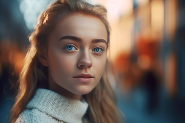 Delicate sweet looking woman. Fashion red hair female with blue eyes. Generate Ai - yliv