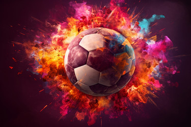 Image football explosion colors. Imaginative and multicolored sphere. Generate AI - yliv