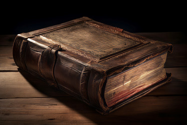 старая книга на столе. закрытый старинный сборник старинных рассказов на деревянном столе. генеративный контент - yliv