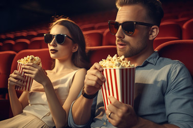 Пара в кинотеатре ест попкорн в 3d-очках. Генерировать искусственный интеллект - yliv