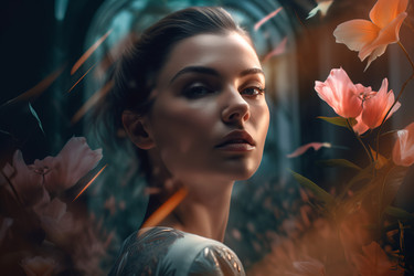 Прекрасная женщина-цветок. Привлекательный и обаятельный человек с задумчивым взглядом. Генерировать искусственный интеллект - yliv