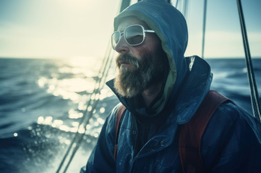 Выживание моряка посреди океана. Моряк на лодке, затерявшейся в океанских водах. Генерировать искусственный интеллект - yliv