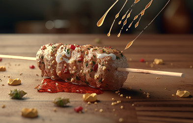 вкусный шашлык под соусом. традиционное и популярное блюдо из разных ингредиентов. генеративный контент - yliv